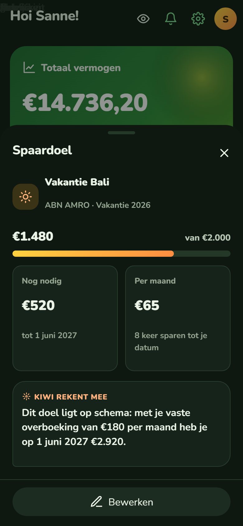 Spaardoelen in de app
