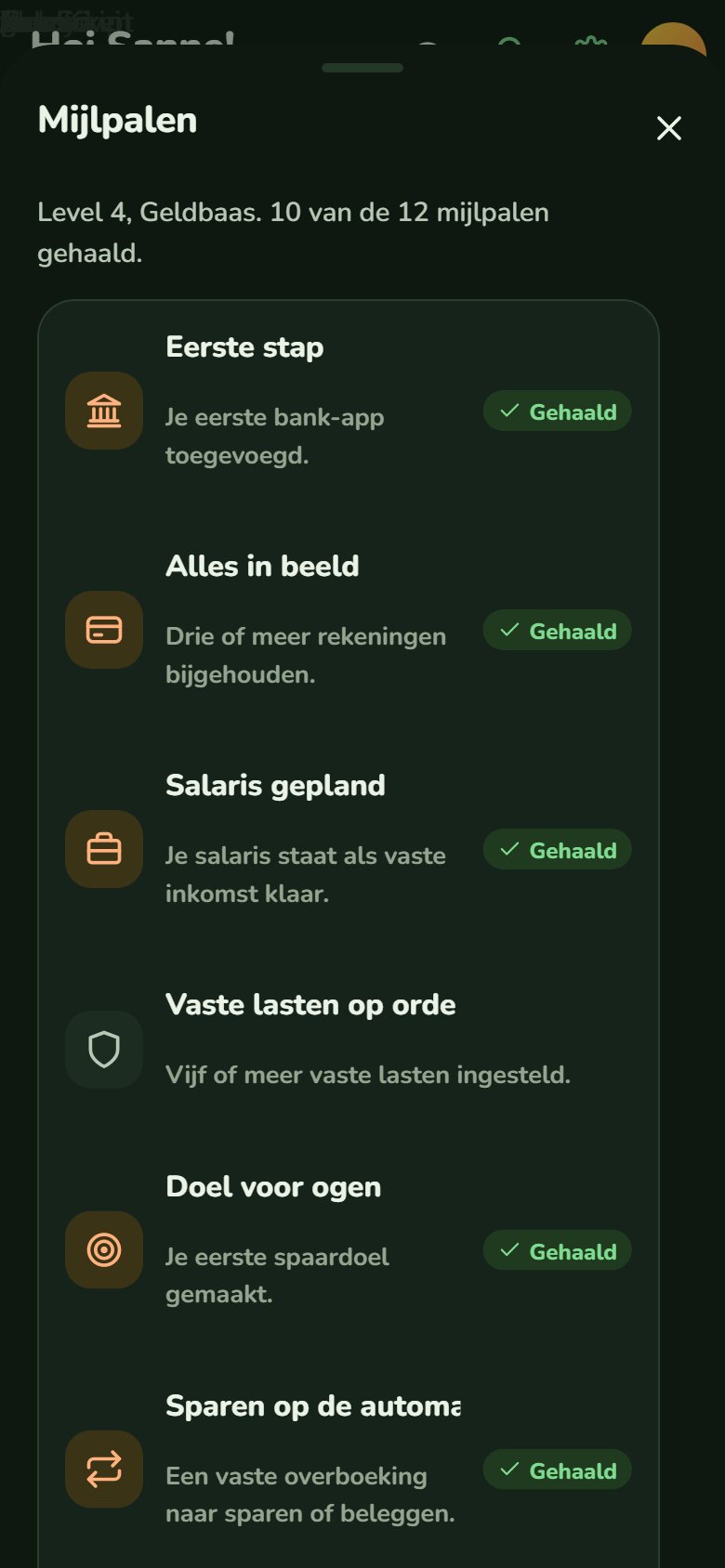 Mijlpalen in de app