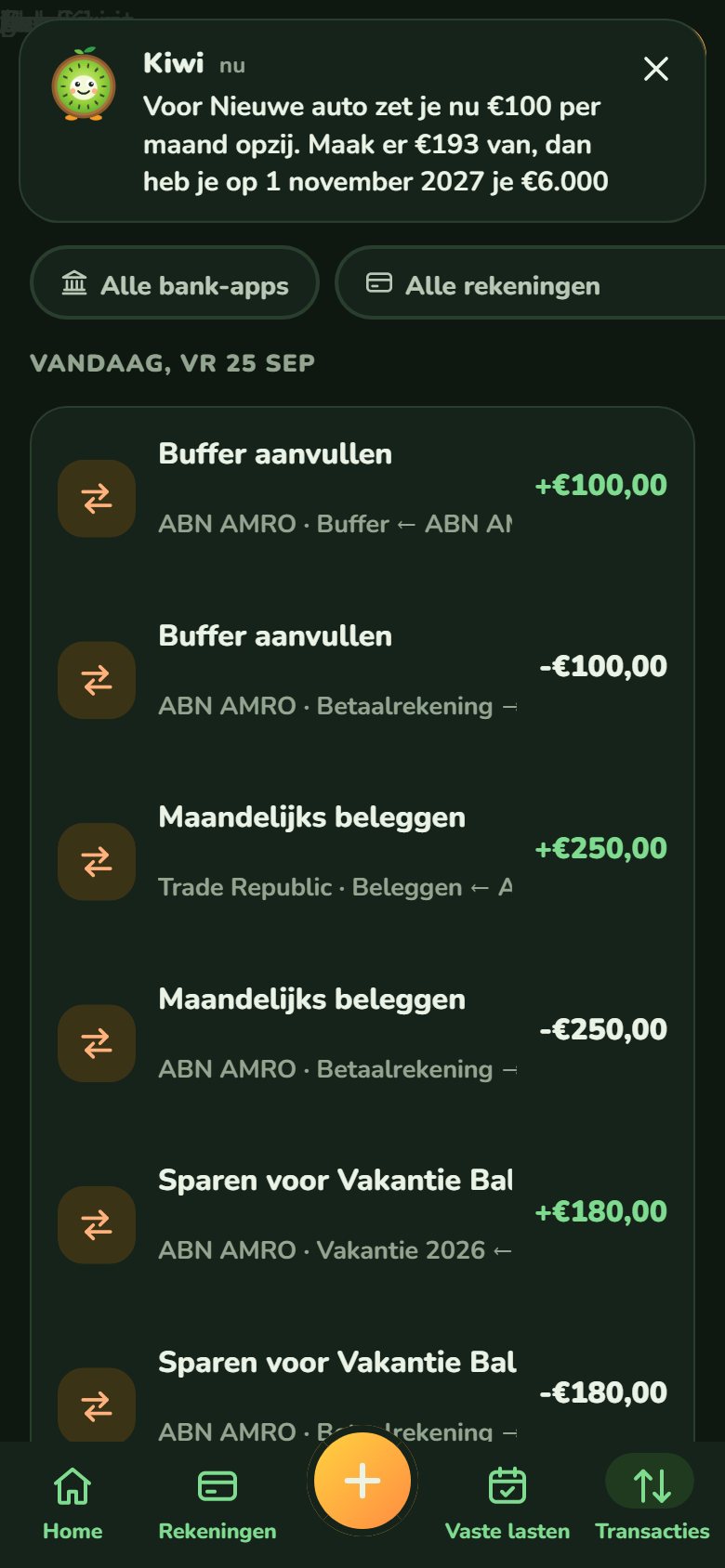 Melding van Kiwi in de app