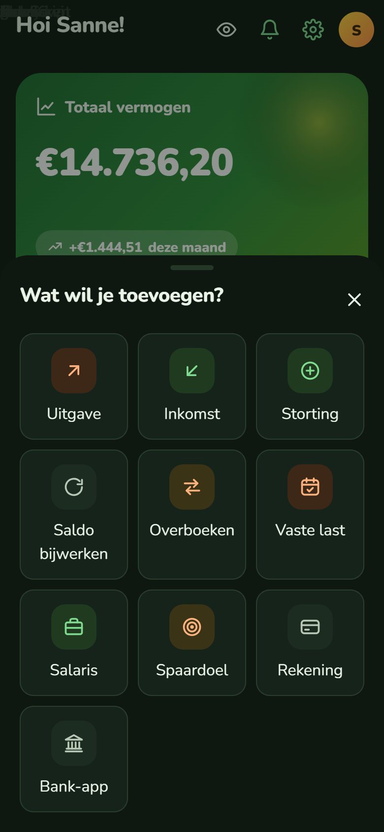 Snel toevoegen in de app