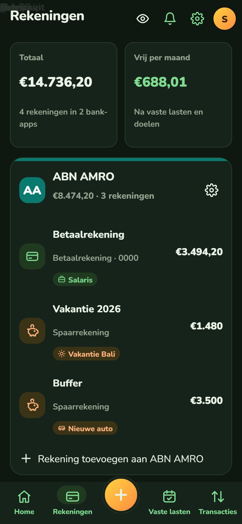 Rekeningen in de app