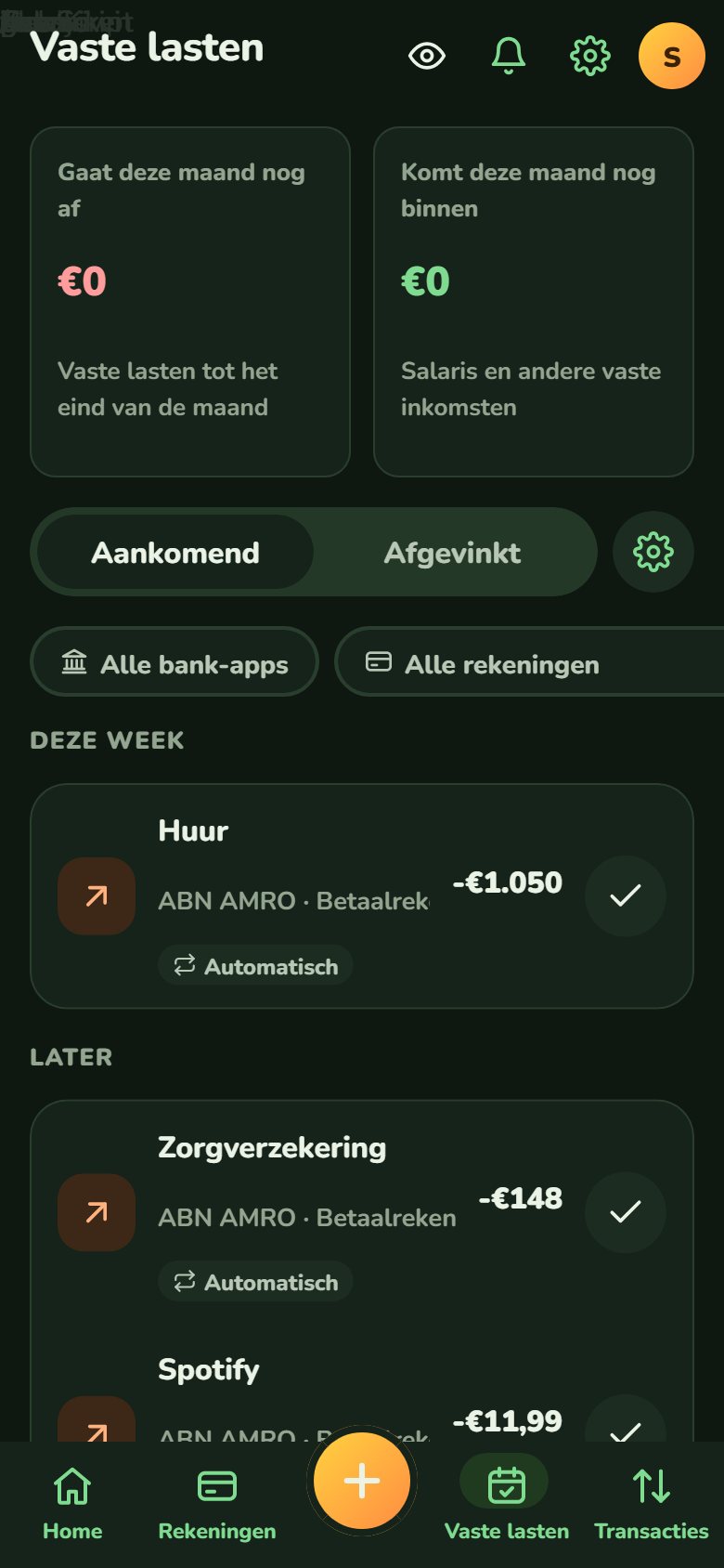Vaste lasten in de app